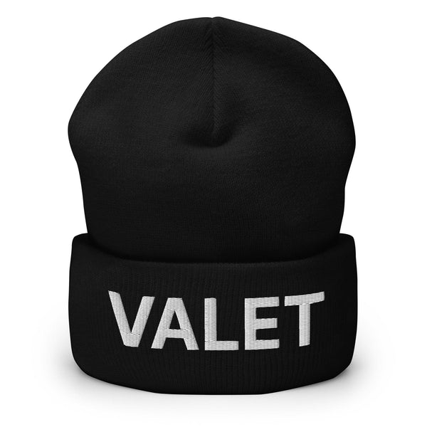 Valet Uniform Work Embroidered Knit Cuffed Beanie - Black
