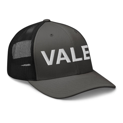 Gray Valet Work Block Embroidered Mesh Trucker Hat featuring breathable mesh trucker design