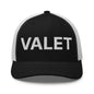 Black and white Valet Work Block embroidered mesh trucker hat for stylish casual wear