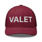 Maroon Valet Work Block embroidered mesh trucker hat featuring a comfortable mesh trucker design
