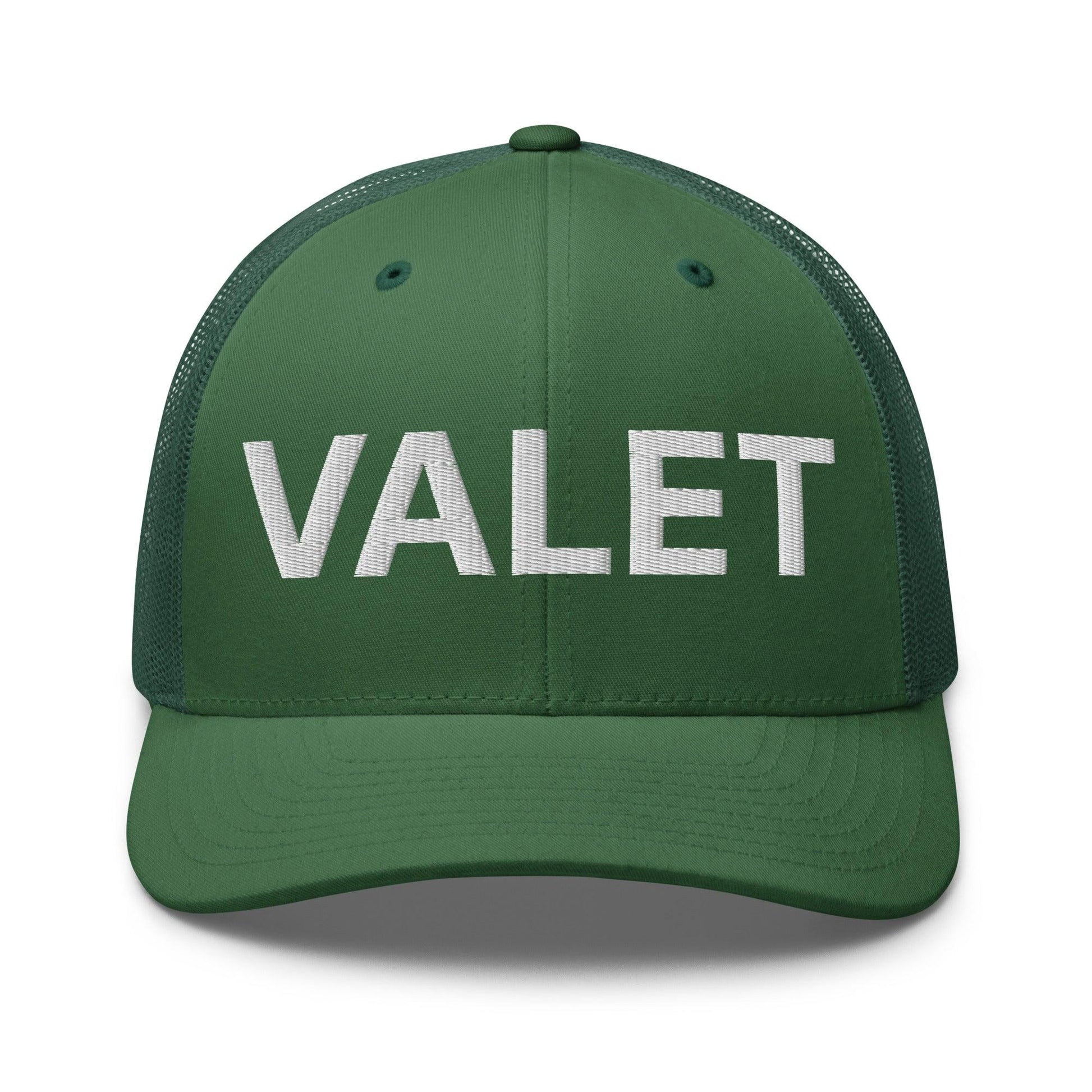 Green Valet Work Block embroidered mesh trucker hat displayed in a stylish mesh trucker hat