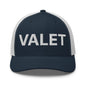 Navy and white Valet Work Block embroidered mesh trucker hat with stylish mesh trucker design