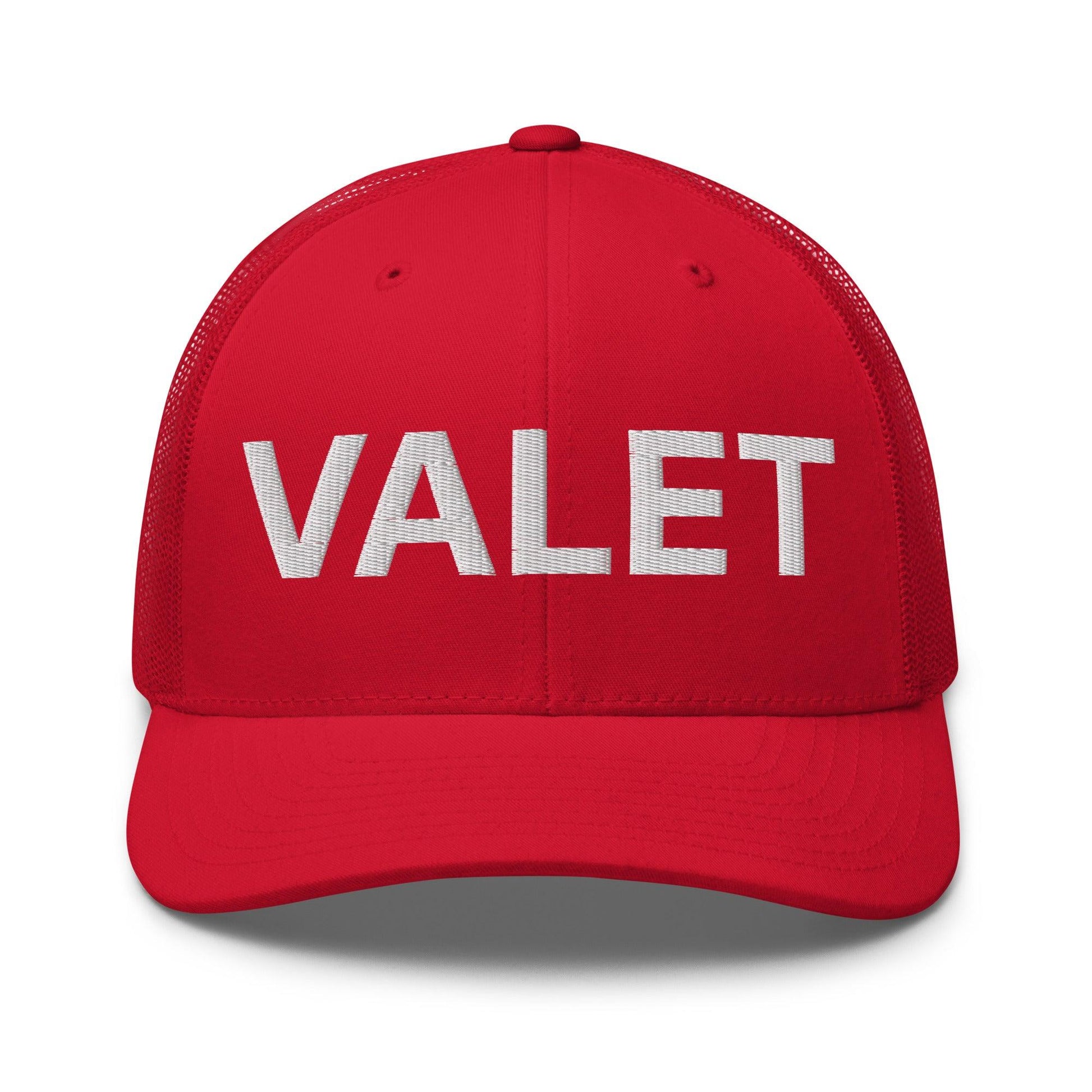 Red Valet Work Block embroidered mesh trucker hat with breathable mesh trucker design