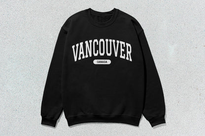 Black Vancouver unisex heavy blend crewneck sweatshirt displayed in the product image