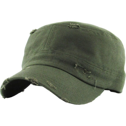 Military Cap - Vintage Strap Closure Multi-Coloured OSFA - Olive