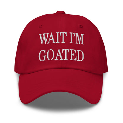 Wait I’m Goated Embroidered Dad Hat - Cranberry