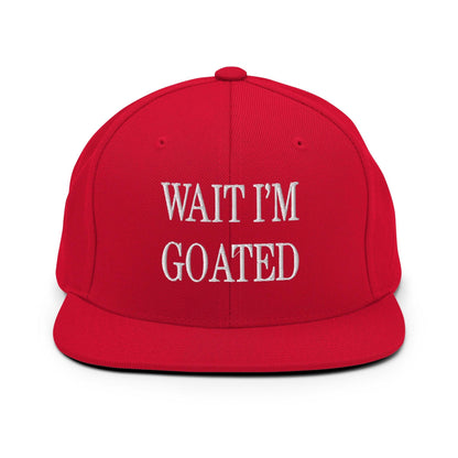 Wait I’m Goated Embroidered Flat Bill Brim Snapback Hat - Red