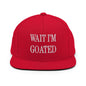Wait I’m Goated Embroidered Flat Bill Brim Snapback Hat - Red