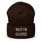 Wait I’m Goated Embroidered Knit Cuffed Beanie - Brown