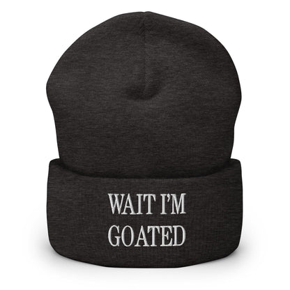 Wait I’m Goated Embroidered Knit Cuffed Beanie - Dark Grey