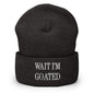 Wait I’m Goated Embroidered Knit Cuffed Beanie - Dark Grey