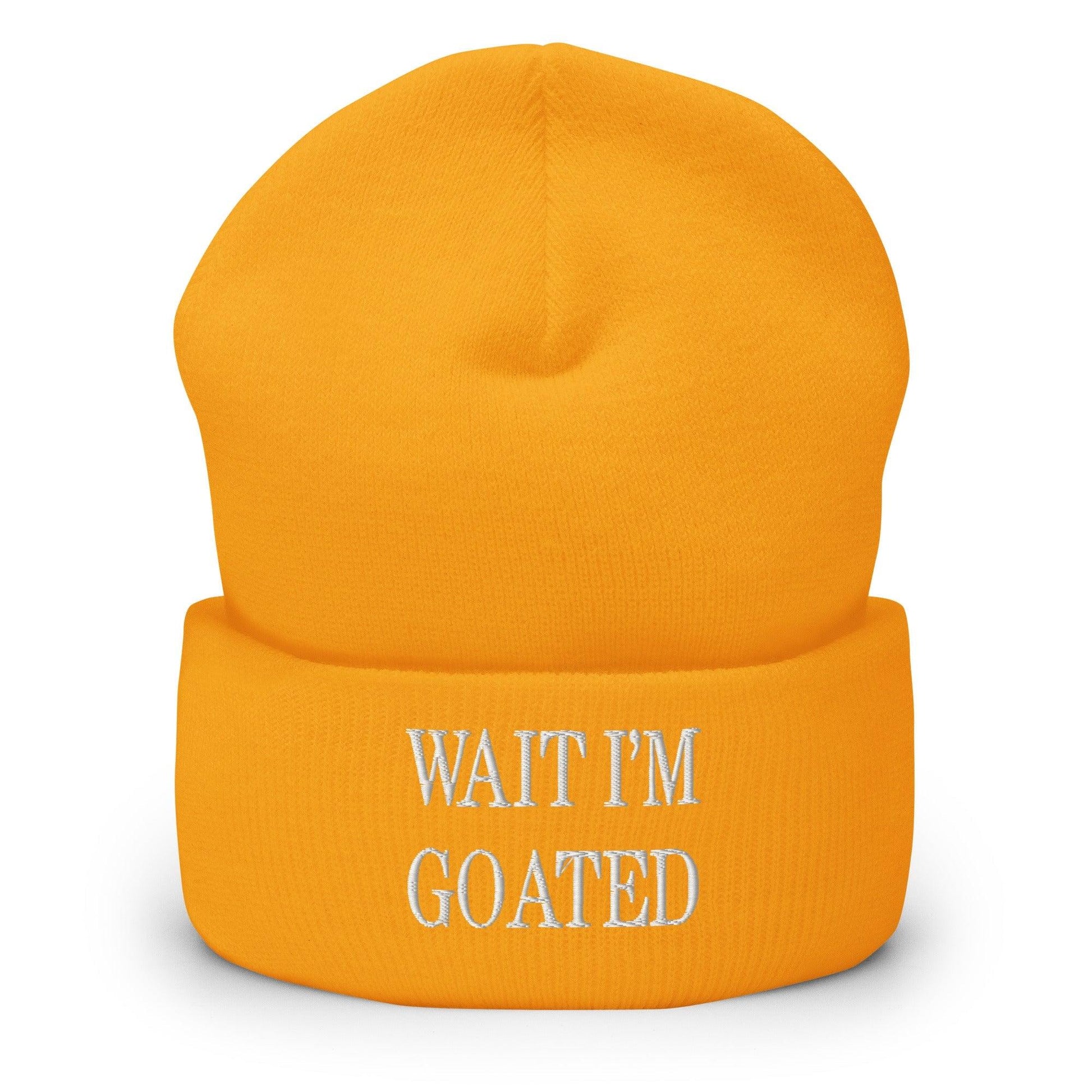 Wait I’m Goated Embroidered Knit Cuffed Beanie - Gold
