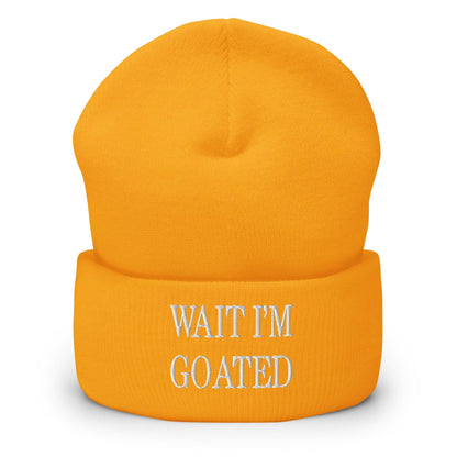 Wait I’m Goated Embroidered Knit Cuffed Beanie - Gold