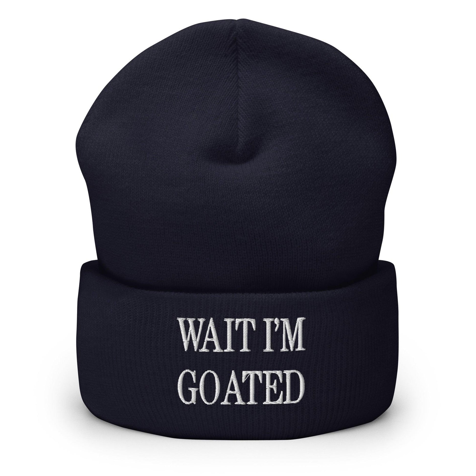 Wait I’m Goated Embroidered Knit Cuffed Beanie - Navy
