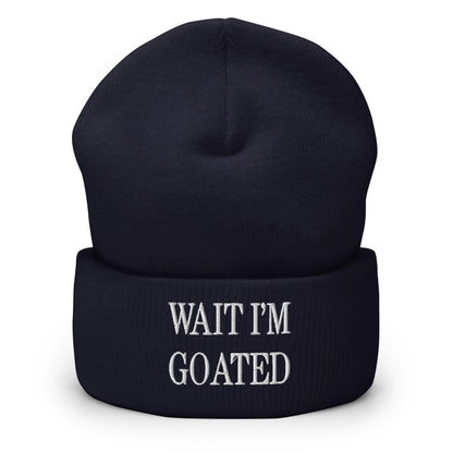 Wait I’m Goated Embroidered Knit Cuffed Beanie - Navy