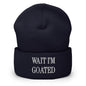 Wait I’m Goated Embroidered Knit Cuffed Beanie - Navy
