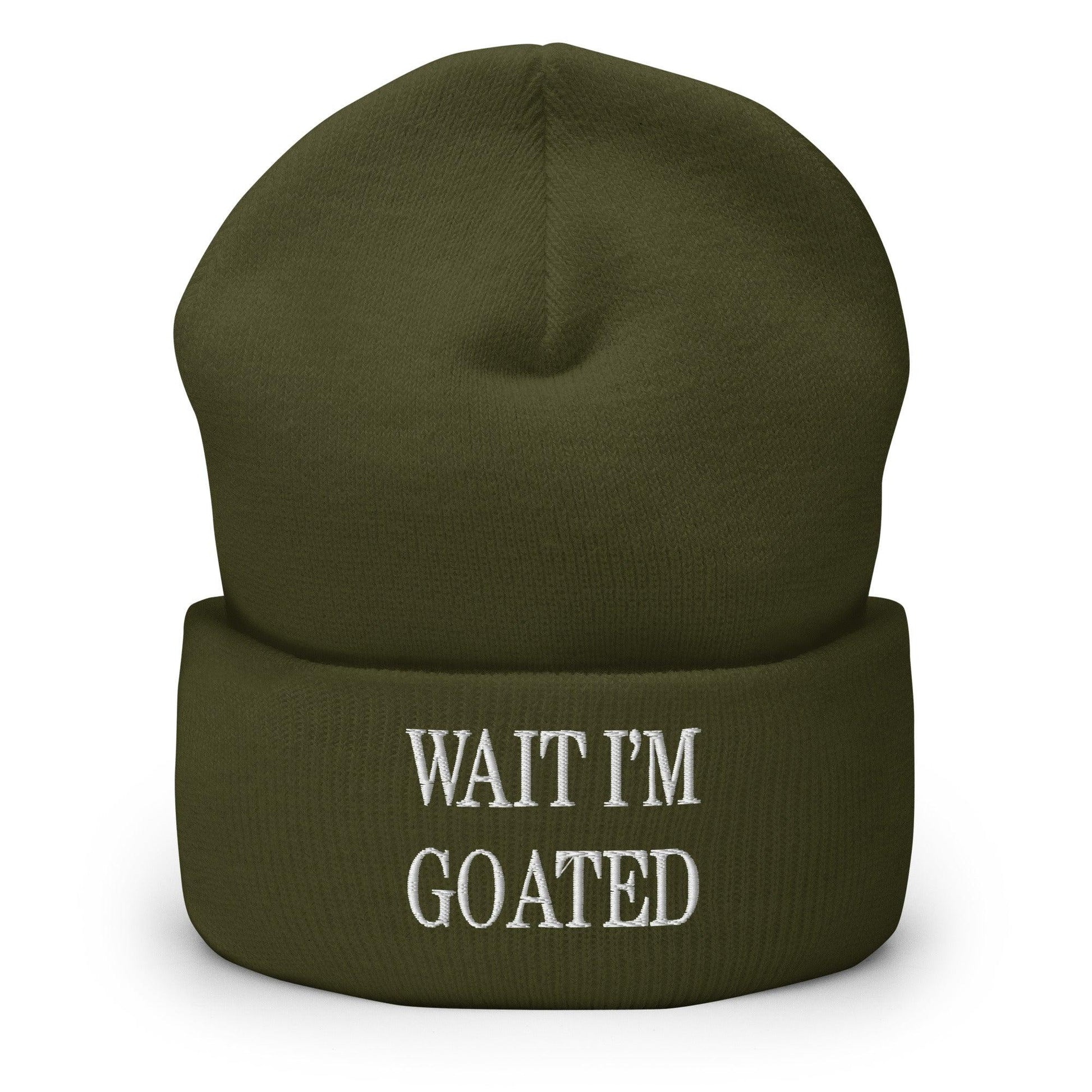 Wait I’m Goated Embroidered Knit Cuffed Beanie - Olive