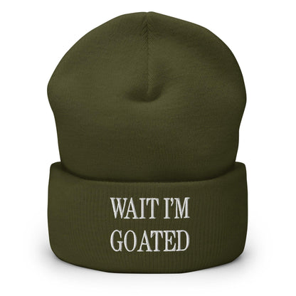 Wait I’m Goated Embroidered Knit Cuffed Beanie - Olive
