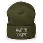 Wait I’m Goated Embroidered Knit Cuffed Beanie - Olive