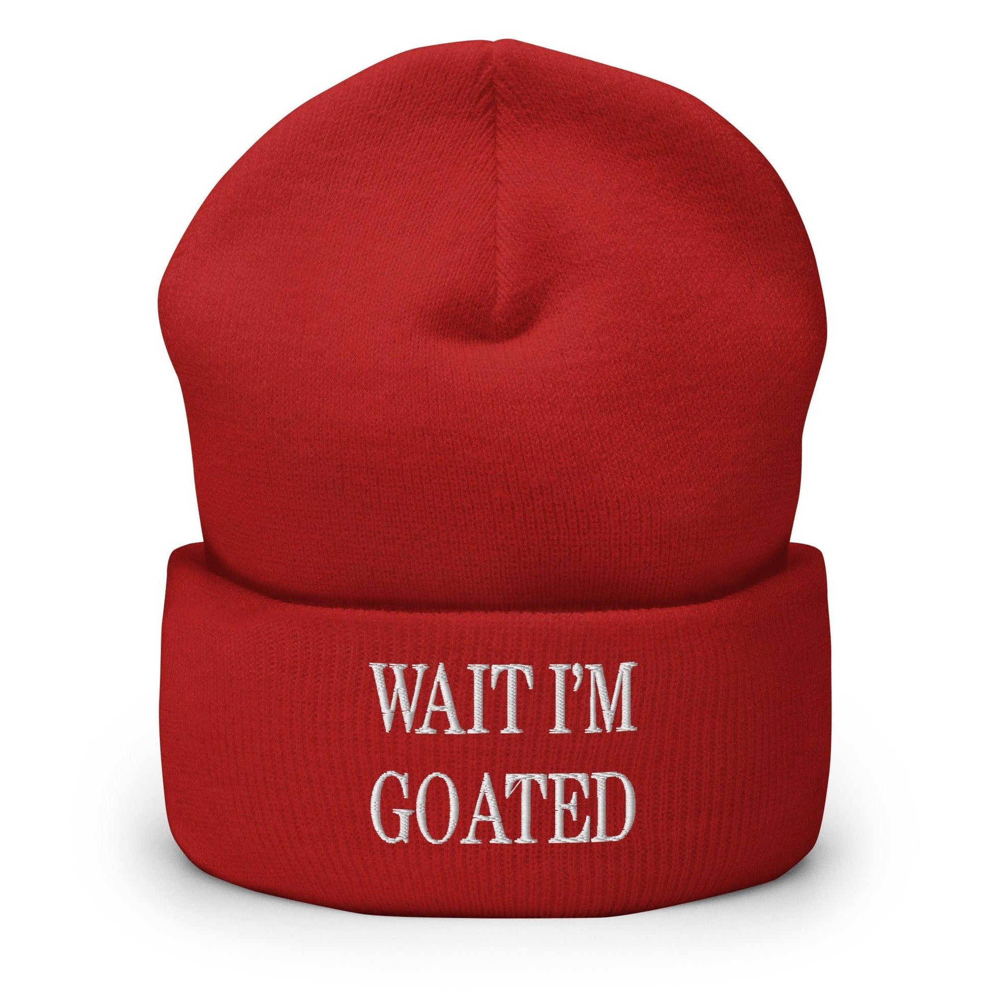 Wait I’m Goated Embroidered Knit Cuffed Beanie - Red