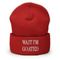 Wait I’m Goated Embroidered Knit Cuffed Beanie - Red