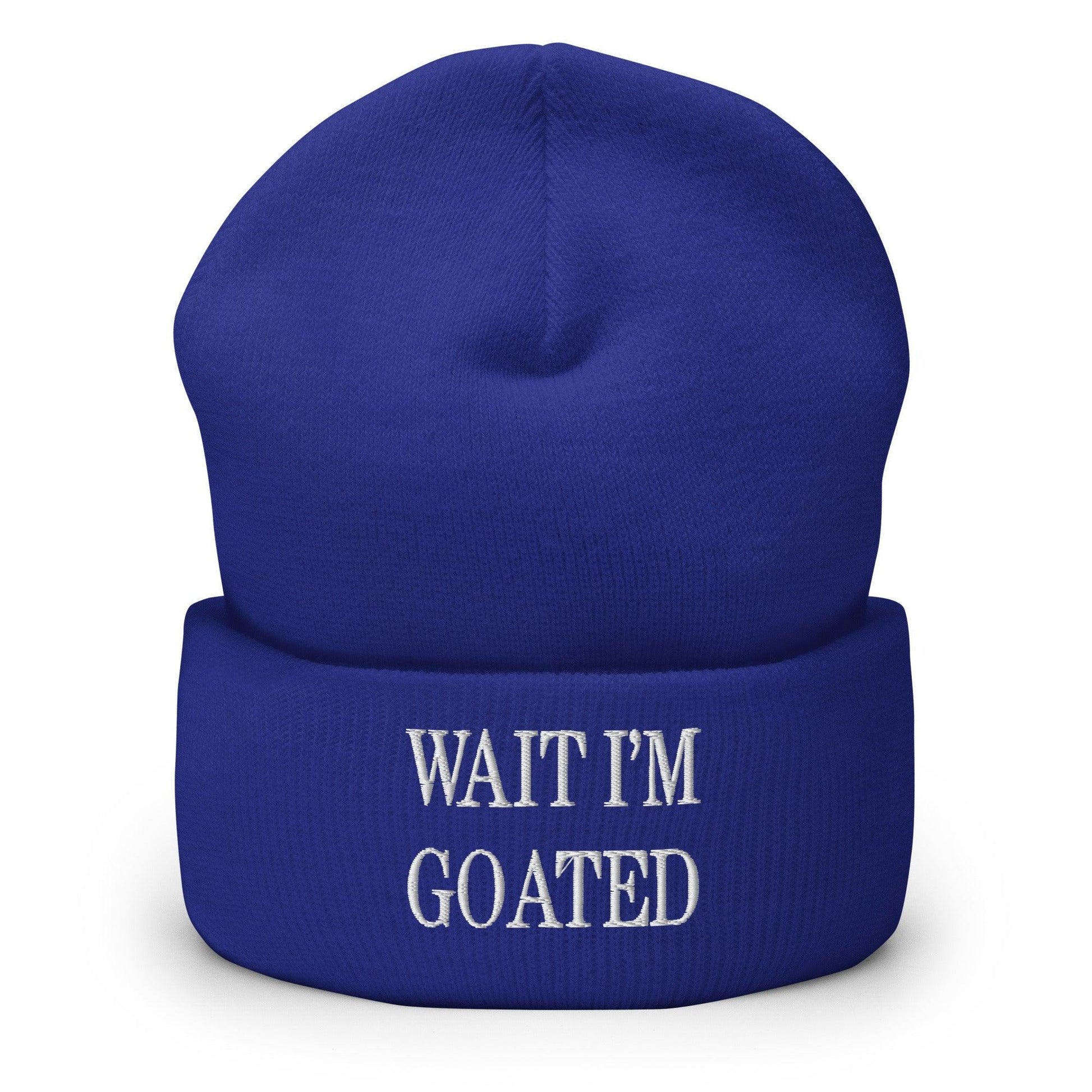 Wait I’m Goated Embroidered Knit Cuffed Beanie - Royal