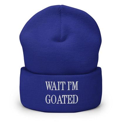 Wait I’m Goated Embroidered Knit Cuffed Beanie - Royal