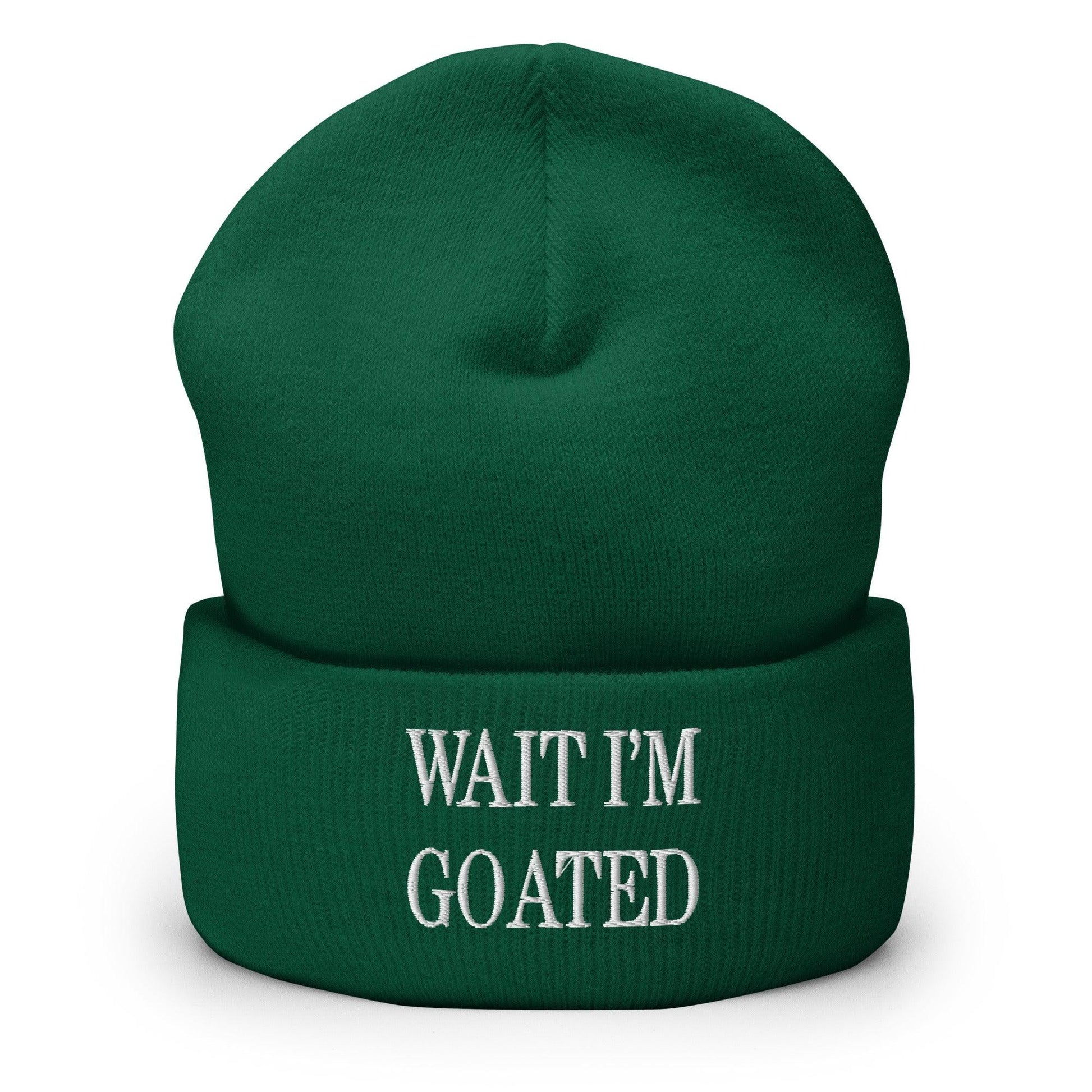 Wait I’m Goated Embroidered Knit Cuffed Beanie - Spruce