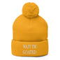 Wait I’m Goated Embroidered Knit Pom Beanie - Gold
