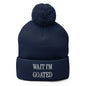 Wait I’m Goated Embroidered Knit Pom Beanie - Navy