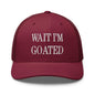 Wait I’m Goated Embroidered Mesh Trucker Hat - Cranberry