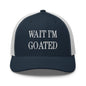 Wait I’m Goated Embroidered Mesh Trucker Hat - Navy/ White
