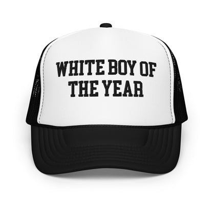 White Boy of the Year Embroidered Foam Trucker Hat - Black