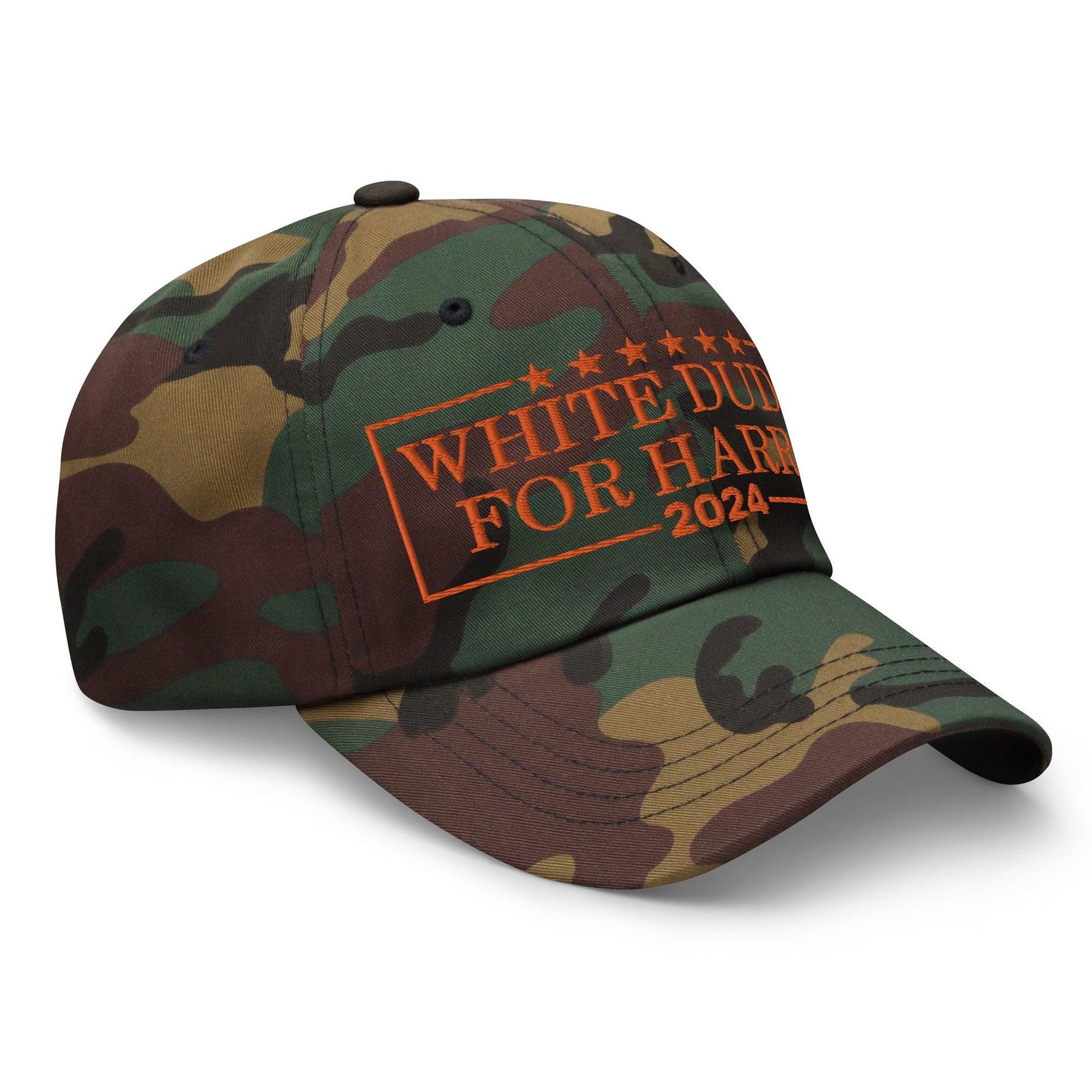 White Dudes for Harris 2024 Embroidered Orange Camo Dad Hat