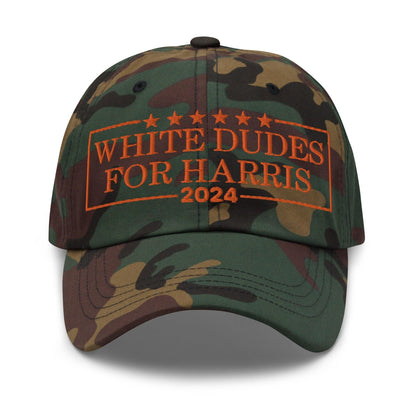 White Dudes for Harris 2024 Embroidered Orange Camo Dad Hat