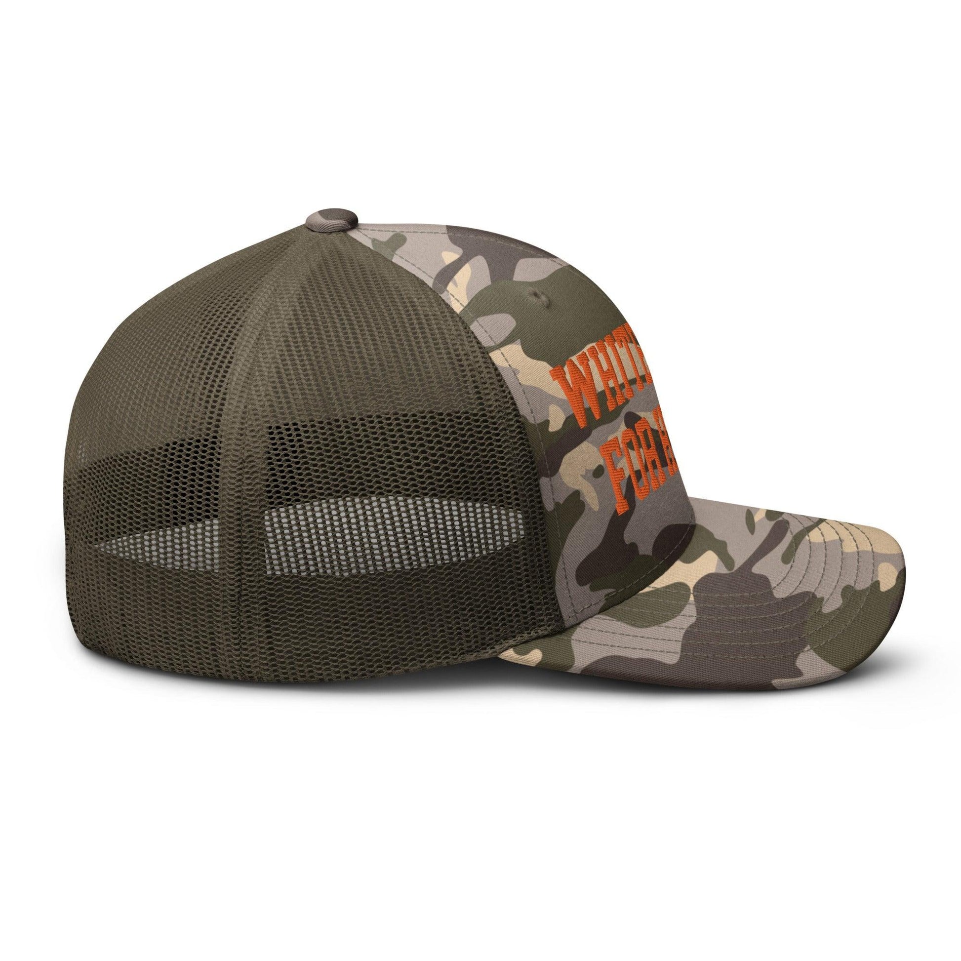 White Dudes For Harris Embroidered Camo Trucker Hat Orange