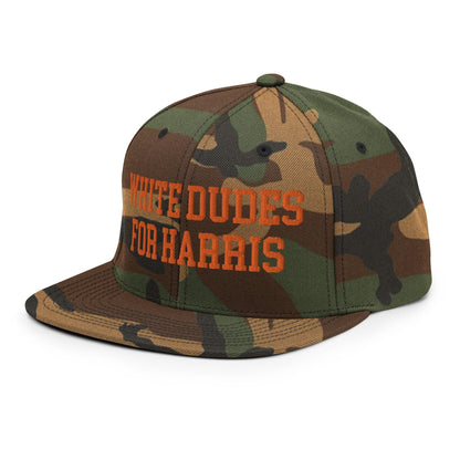 White Dudes For Harris Embroidered Flat Bill Brim Snapback Hat Orange Camo