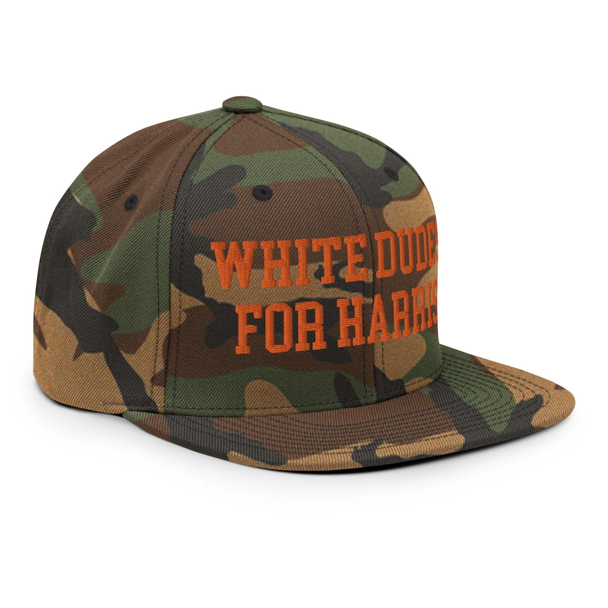 White Dudes For Harris Embroidered Flat Bill Brim Snapback Hat Orange Camo