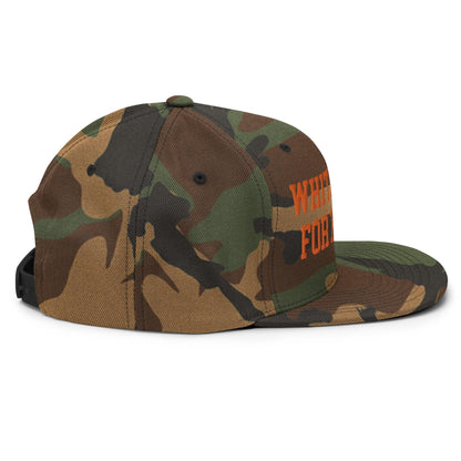 White Dudes For Harris Embroidered Flat Bill Brim Snapback Hat Orange Camo