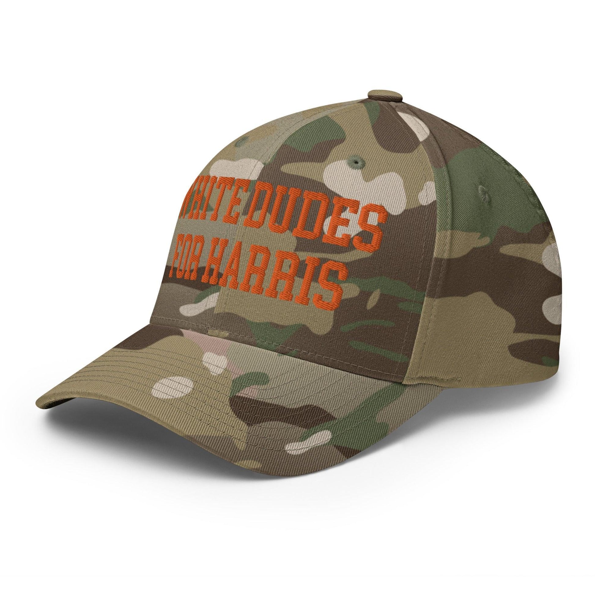 White Dudes for Harris Embroidered Stretch Fit Baseball Hat Orange Camo