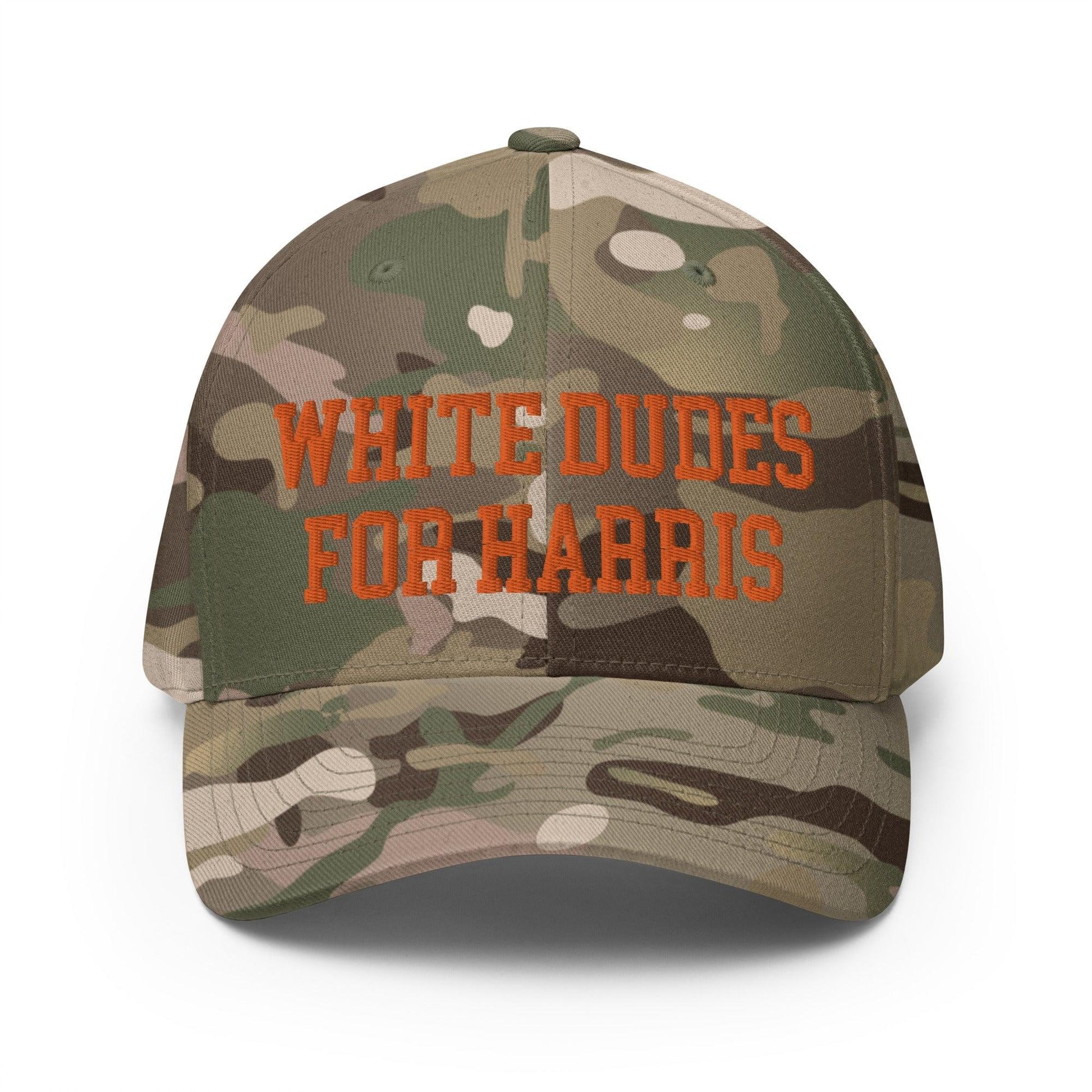 White Dudes for Harris Embroidered Stretch Fit Baseball Hat Orange Camo - Multicam Green / S/M