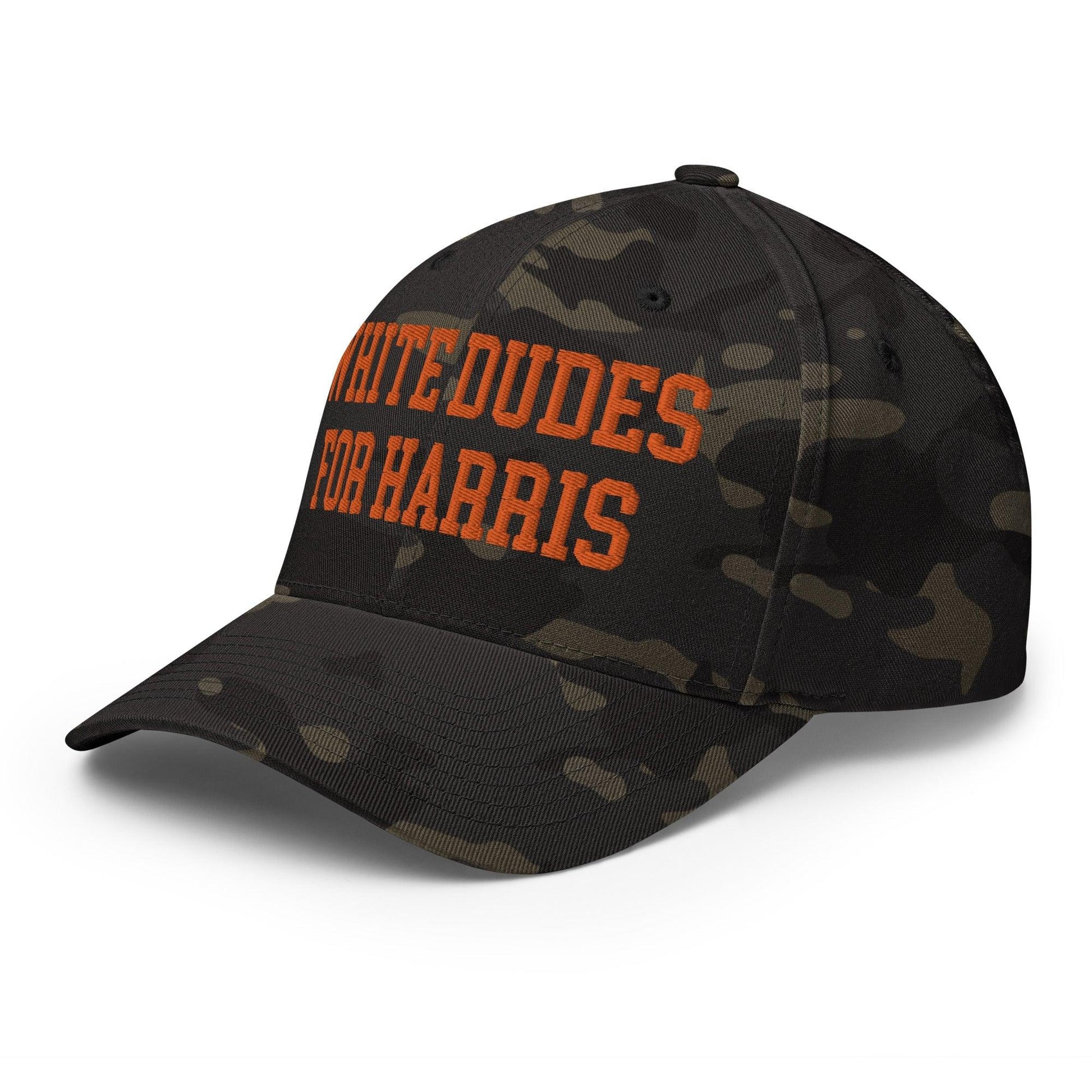 White Dudes for Harris Embroidered Stretch Fit Baseball Hat Orange Camo