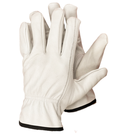 Winter lined cowhide roper driver gloves in white leather with cart button detail