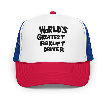 World’s Greatest Forklift Driver Regular Show Embroidered Foam Trucker Hat - White / Royal / Red