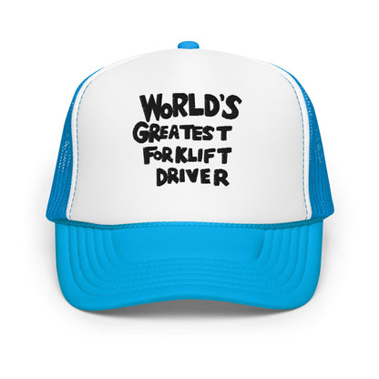 World’s Greatest Forklift Driver Regular Show Embroidered Foam Trucker Hat - Blue / White