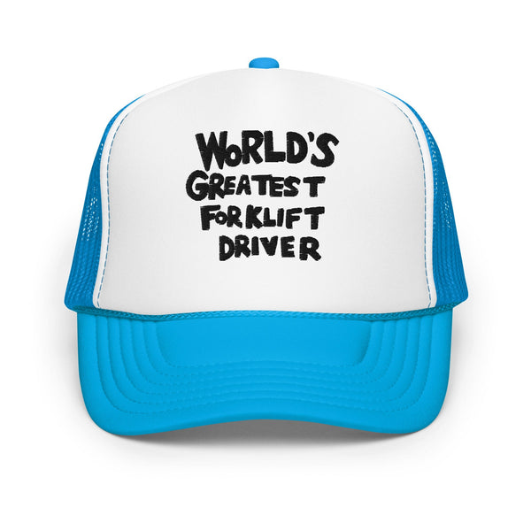 World’s Greatest Forklift Driver Regular Show Embroidered Foam Trucker Hat - Blue / White / Blue