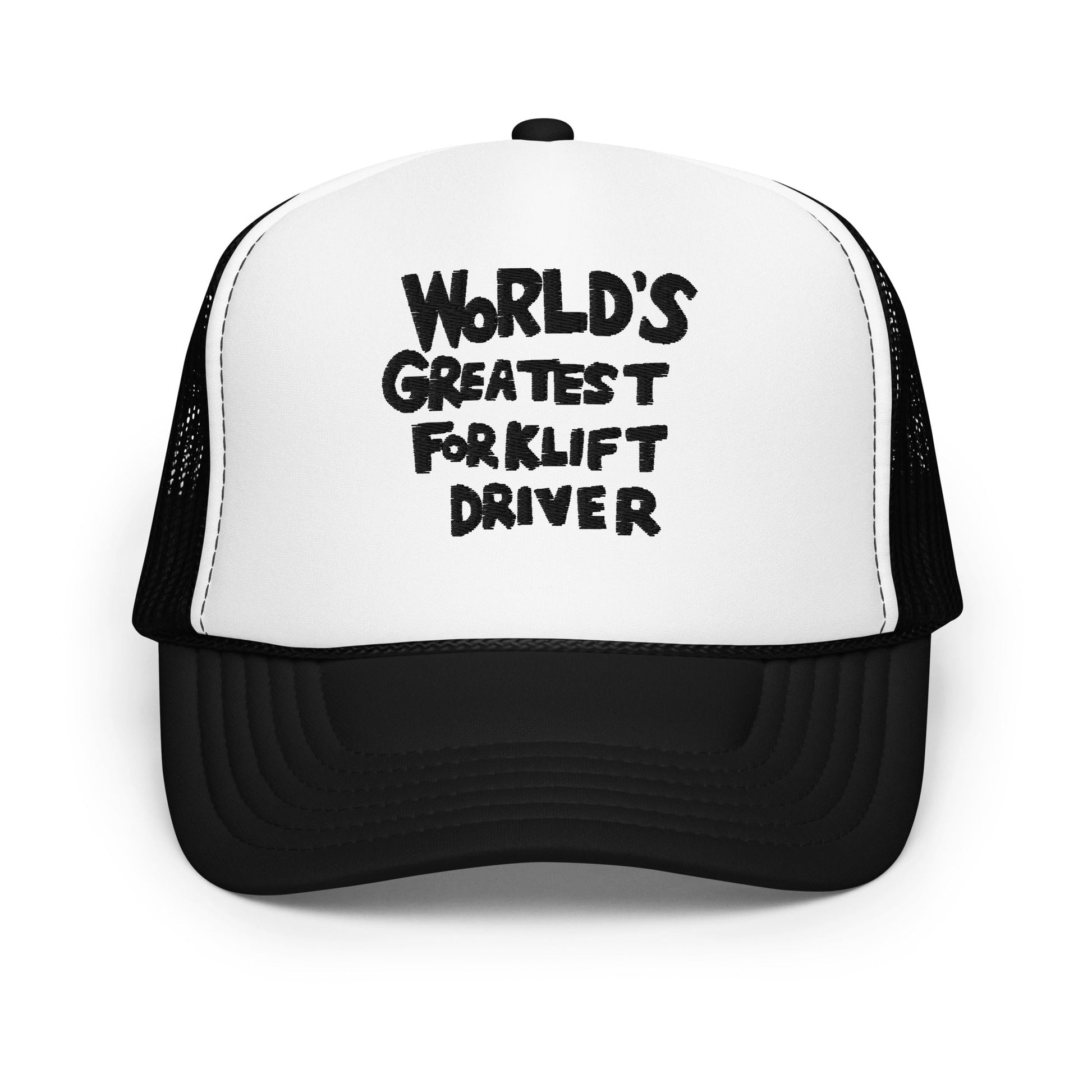 World’s Greatest Forklift Driver Regular Show Embroidered Foam Trucker Hat - Black / White