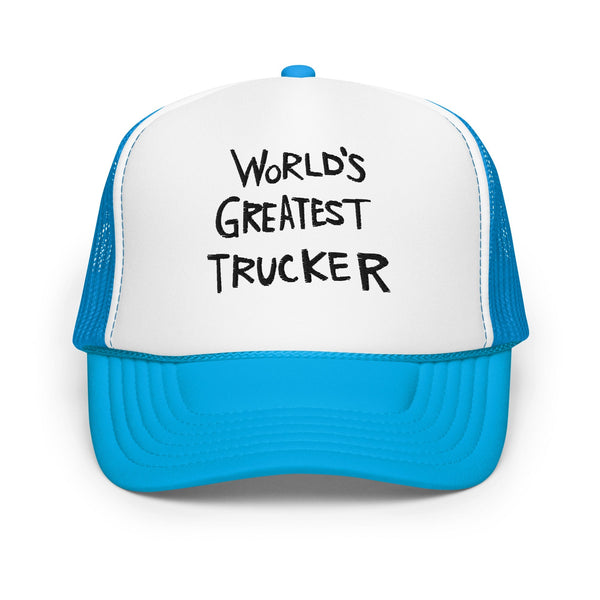 World’s Greatest Trucker Regular Show Embroidered Foam Trucker Hat - Blue / White / Blue