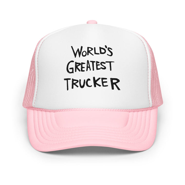 World’s Greatest Trucker Regular Show Embroidered Foam Trucker Hat - Light Pink / White / Light Pink