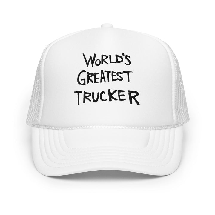 World’s Greatest Trucker Regular Show Embroidered Foam Trucker Hat - White